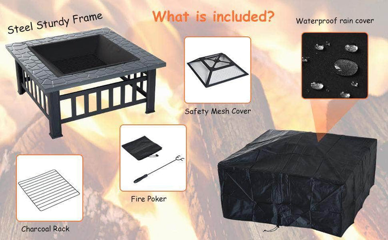 Pending - Aosom Fire Pit 32" Square Fire Fit Outdoor Steel Firepit Backyard Patio Garden Stove w/ Rain Cover - Black