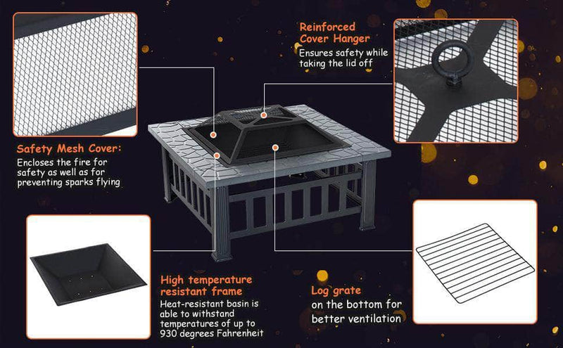 Pending - Aosom Fire Pit 32" Square Fire Fit Outdoor Steel Firepit Backyard Patio Garden Stove w/ Rain Cover - Black