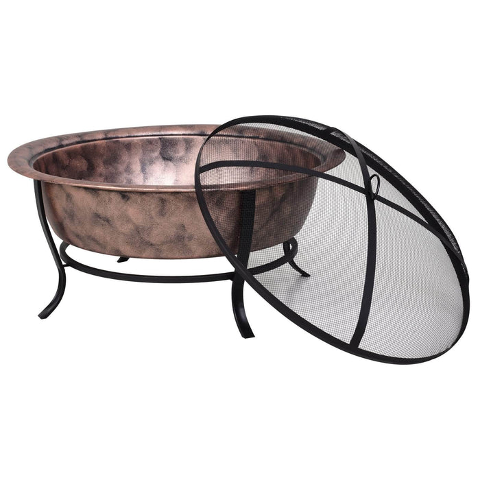 Pending - Aosom Fire Pit 35" Steel Round Outdoor Patio Fire Pit Wood Log Burning Heater Poker Mesh Cover - Copper Basin & Black Frame