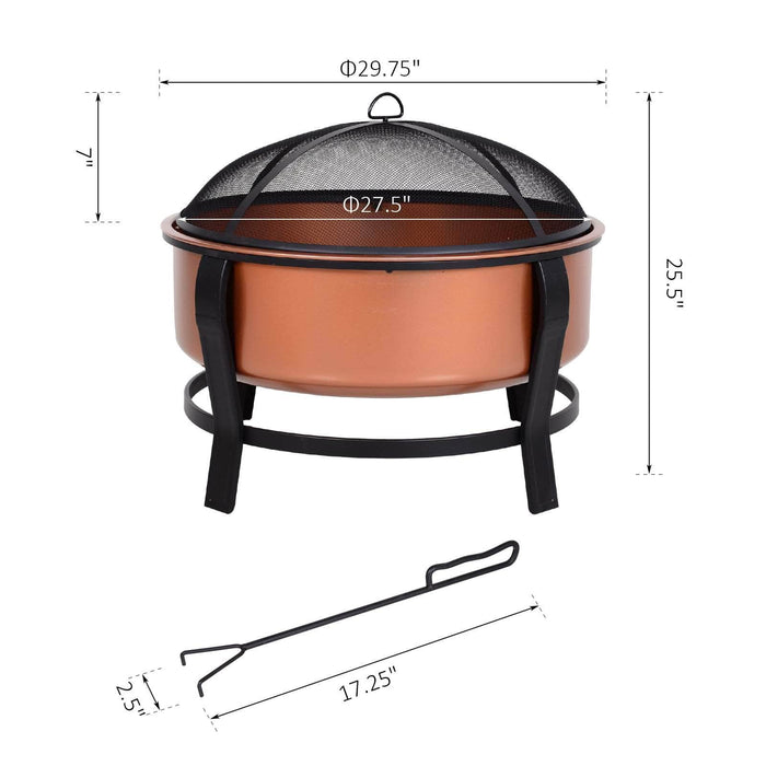 Pending - Aosom Fire Pit Copper-Coloured Round Basin Fire Pit Bowl with Organic Black Base, a Wood Poker, & Mesh Screen for Ember - Copper & Black