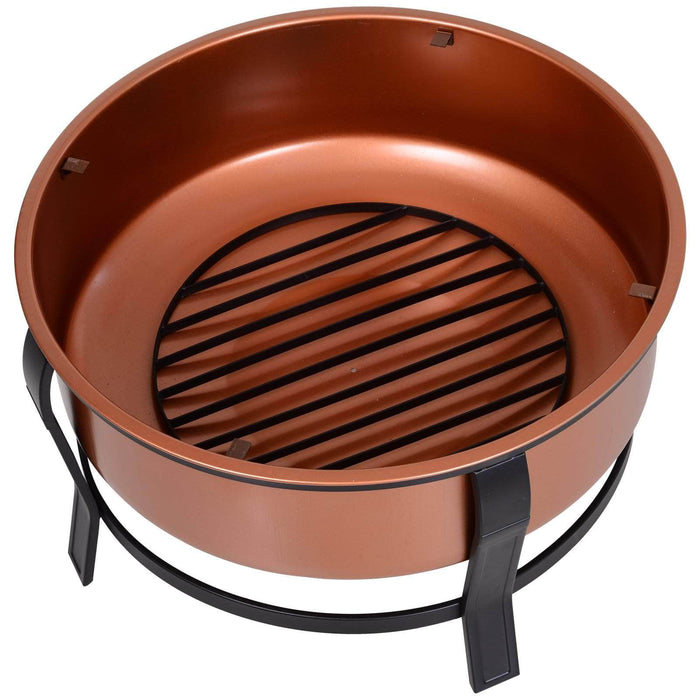 Pending - Aosom Fire Pit Copper-Coloured Round Basin Fire Pit Bowl with Organic Black Base, a Wood Poker, & Mesh Screen for Ember - Copper, Black