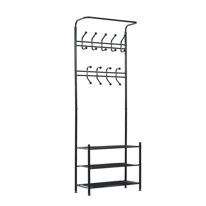 Pending - Aosom Hall Tree Black Heavy Duty 2-In-1 Metal Coat Shoe Rack Entryway Hall Tree 18 Hooks with 3 Tier Shelves  - Available in 2 Colours