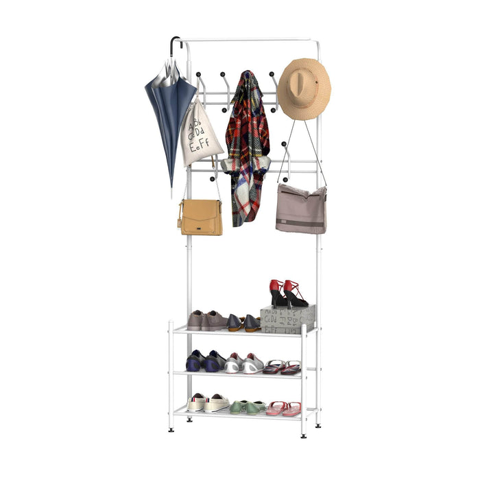 Pending - Aosom Hall Tree Heavy Duty 2-In-1 Metal Coat Shoe Rack Entryway Hall Tree 18 Hooks with 3 Tier Shelves  - Available in 2 Colours