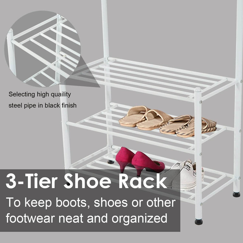 Pending - Aosom Hall Tree Heavy Duty 2-In-1 Metal Coat Shoe Rack Entryway Hall Tree 18 Hooks with 3 Tier Shelves  - Available in 2 Colours