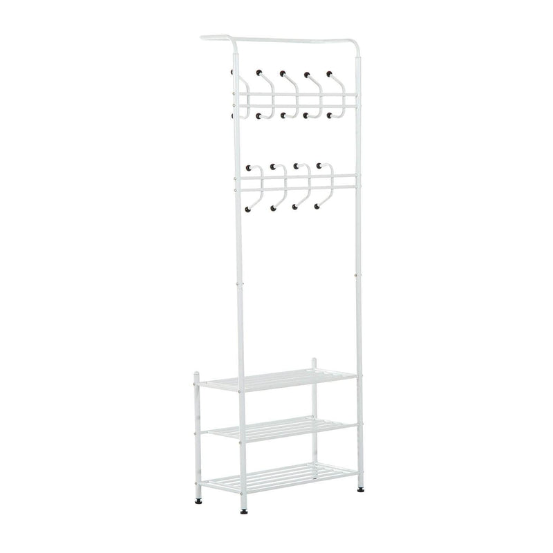 Pending - Aosom Hall Tree White Heavy Duty 2-In-1 Metal Coat Shoe Rack Entryway Hall Tree 18 Hooks with 3 Tier Shelves  - Available in 2 Colours