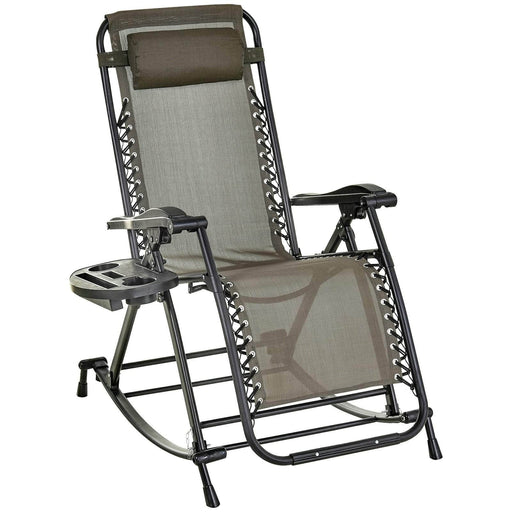 Pending - Aosom Lounge Chair Grey 2 in 1 Adjustable Zero Gravity Reclining Lounge Chair Garden Recliner and Rocker Foldable Sun Lounger Napping Seat w/ Headrest & Tray - Available in 3 Colours