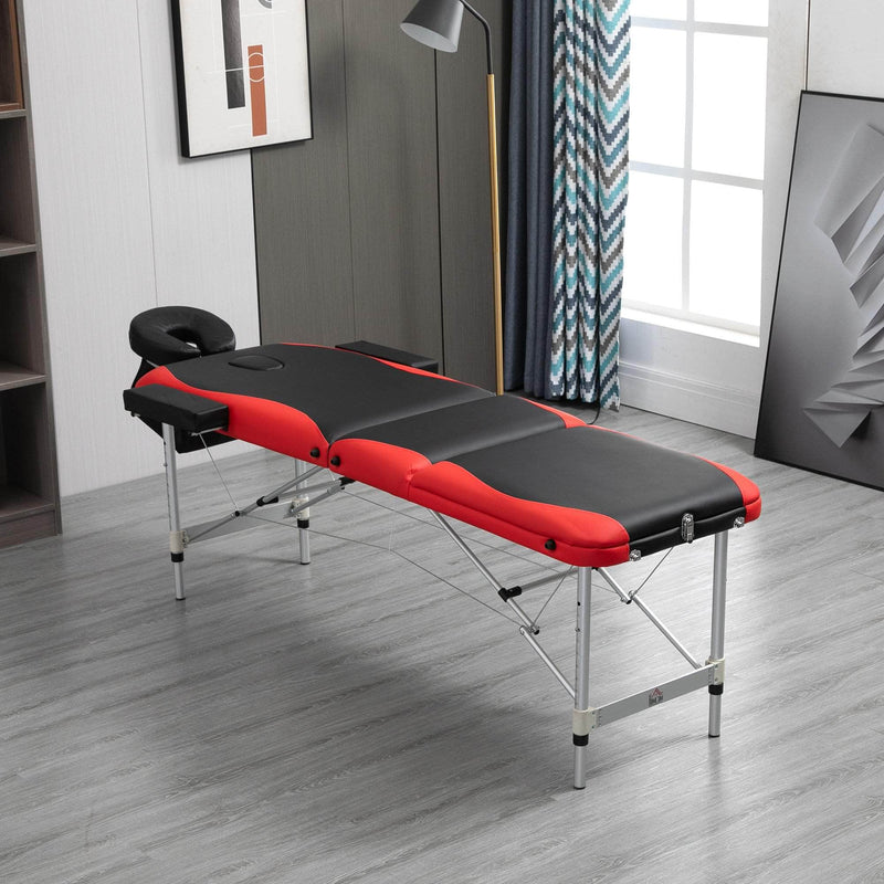 Pending - Aosom Massage Table Aluminium 3 Section 84"L Portable Massage Table Facial SPA Bed - Red and Black