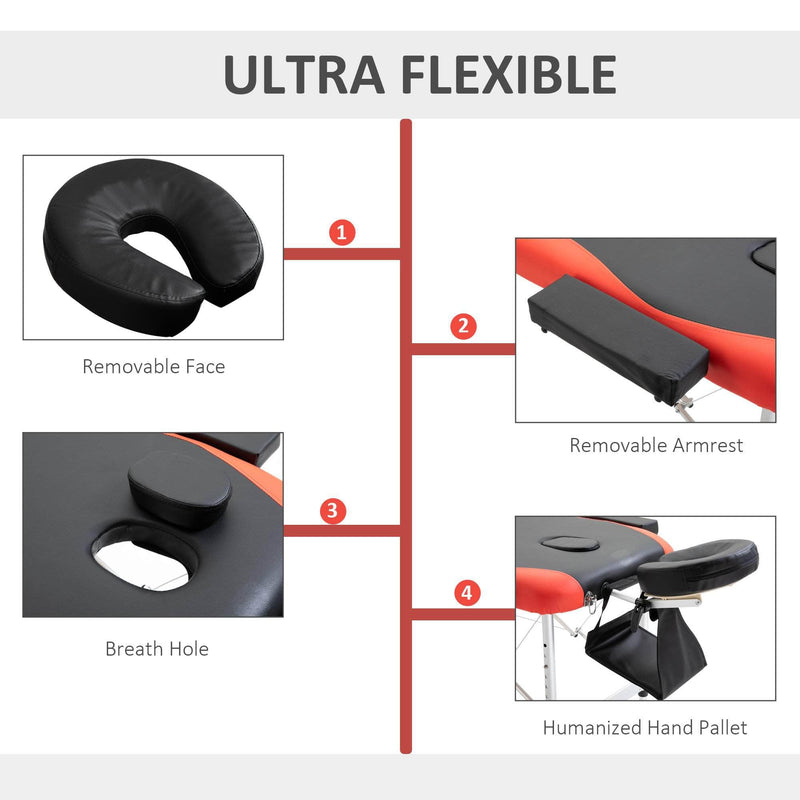 Pending - Aosom Massage Table Aluminium 3 Section 84"L Portable Massage Table Facial SPA Bed - Red and Black