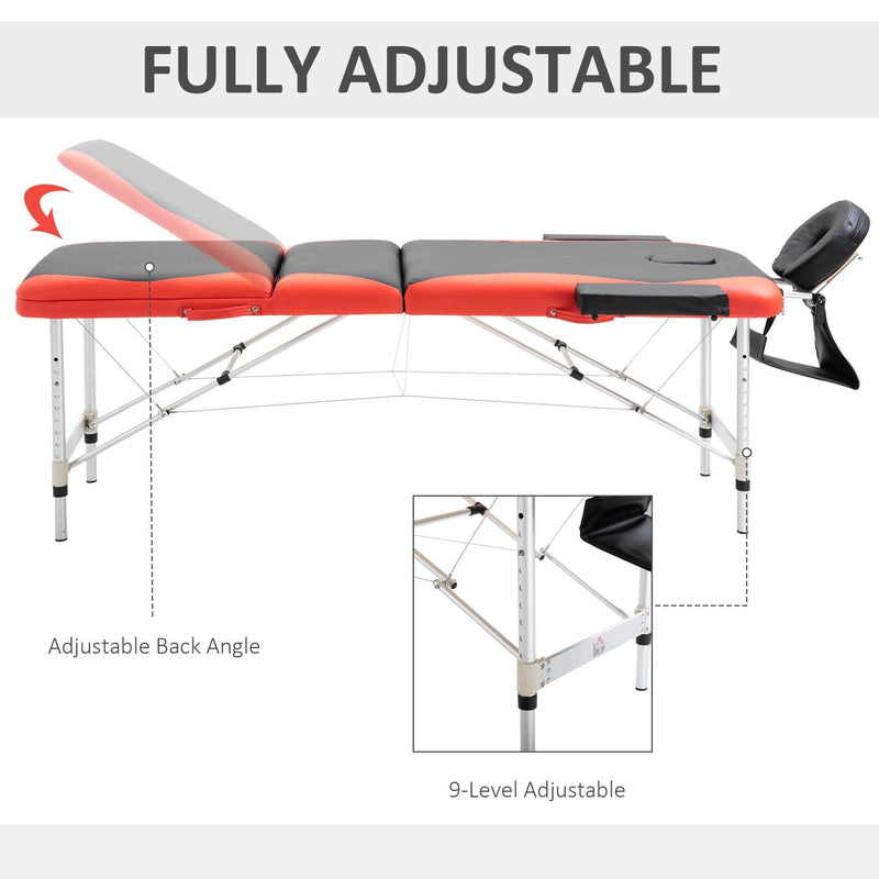 Pending - Aosom Massage Table Aluminium 3 Section 84"L Portable Massage Table Facial SPA Bed - Red and Black