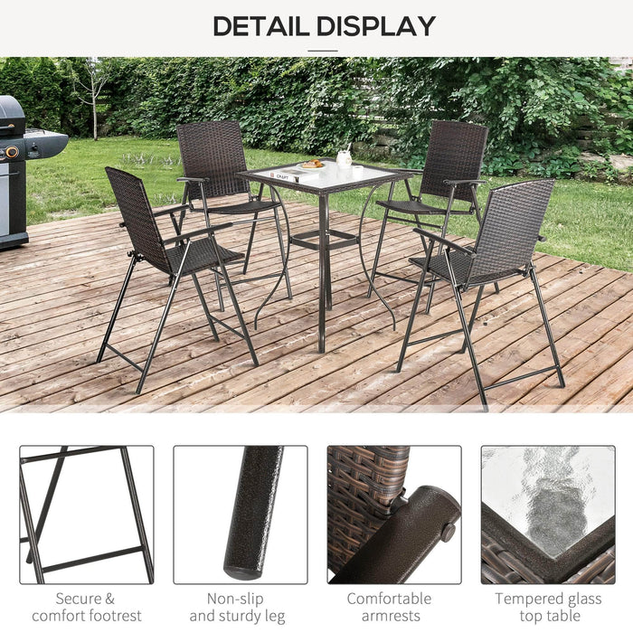 Pending - Aosom Patio 5 PCS Rattan Wicker Bar Chairs Set Foldable Portable Outdoor & Indoor UV Resistant Barstools Garden Furniture Set w/ Glass Table Brow - Brown