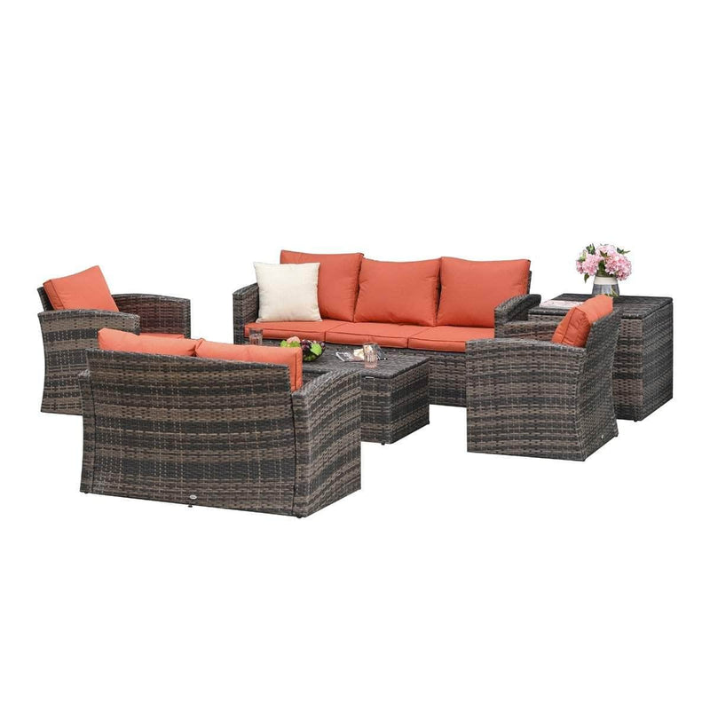 Pending - Aosom Patio Conversation Set 6PC Outdoor Rattan Wicker Sofa Set Sectional Patio Conversation Furniture Set w/ Storage Table & Cushion Orange - Mixed Brown & Orange