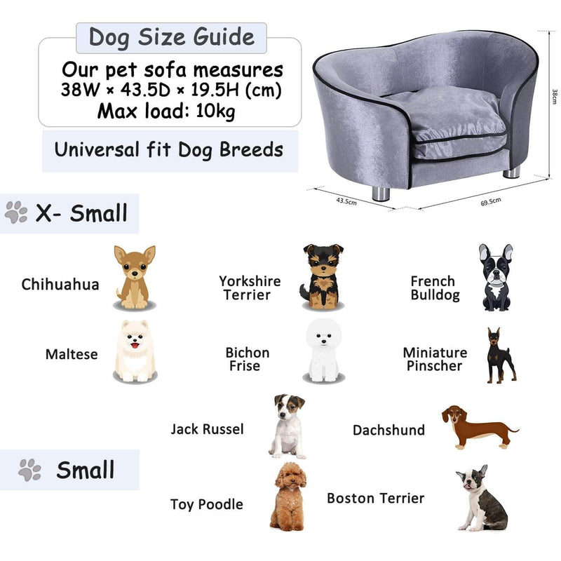 Pending - Aosom Poppy Couch Pet Sofa Bed Dog Cat Cozy Puppy House Couch Furniture with Removable Cushion - Silver Grey