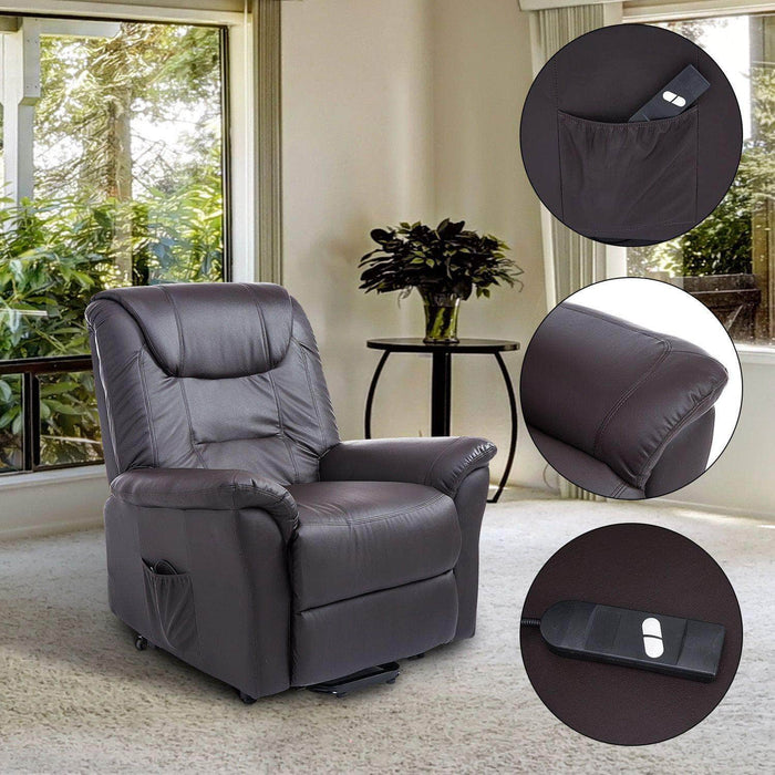Homcom Brown Faux Leather Power Lift Reclining Chair with Remote