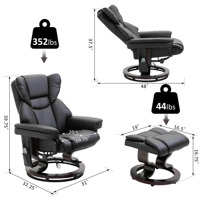 Pending - Aosom Recliner Chair Massage Sofa Recliner Chair with Footrest 10 Vibration Point Faux Leather - Available in 2 Colours