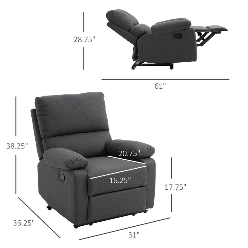 Pending - Aosom Reclining Armchair Single Recliner Sofa Lounge Linen Fabric Manual Adjustable Reclining Armchair with Padded Back for Home Theater Living Room  - Available in 2 Colours