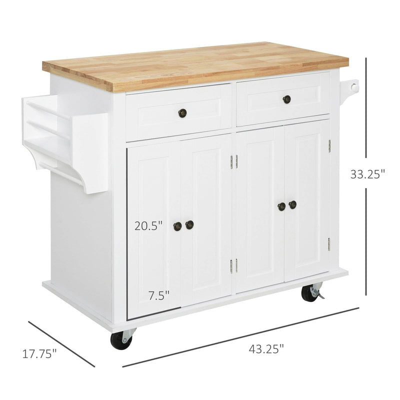 Pending - Aosom Rolling Kitchen Island Trolley Cart Spice Rack Towel Rack Drawer Wood Top  - White