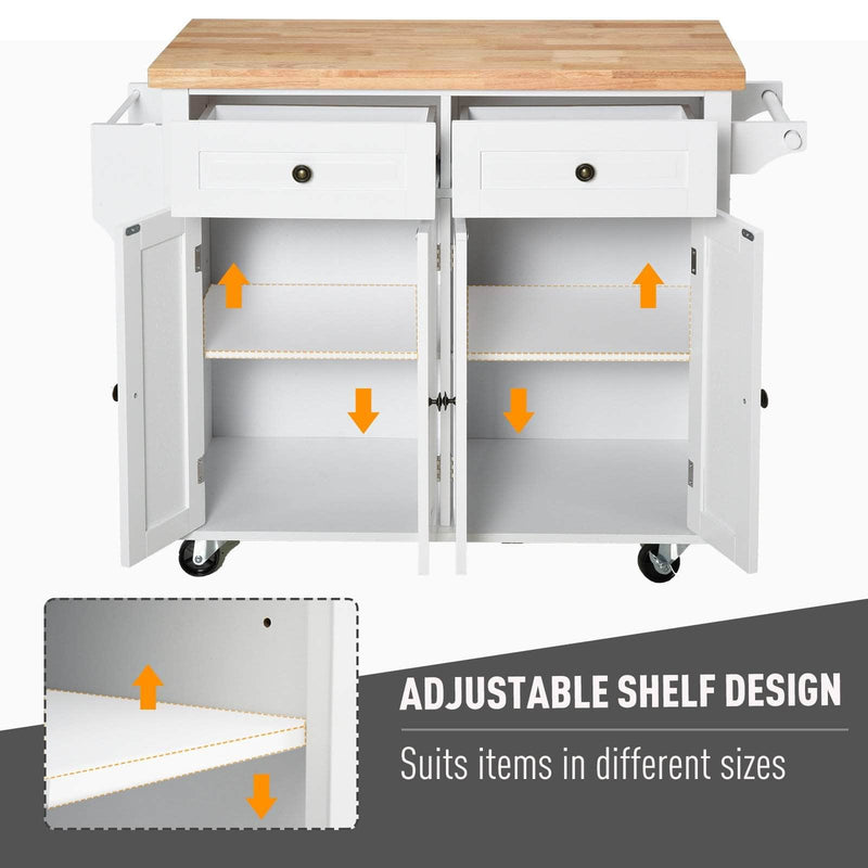 Pending - Aosom Rolling Kitchen Island Trolley Cart Spice Rack Towel Rack Drawer Wood Top  - White