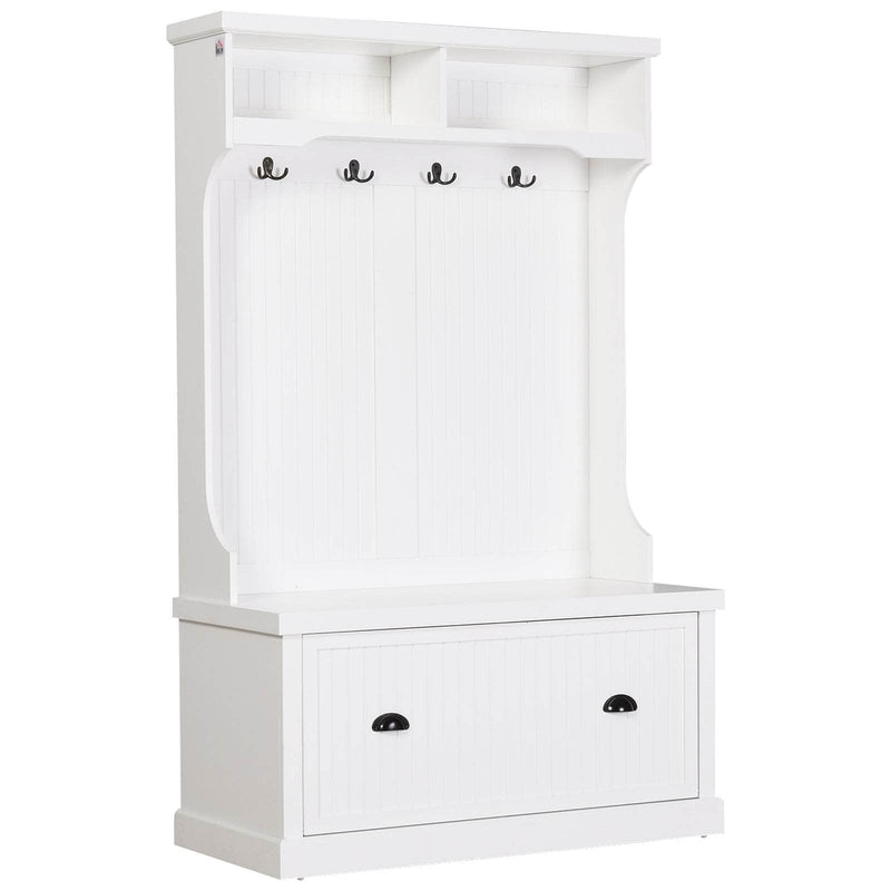 Pending - Aosom Shoe Storage Hall Coat & Shoe Storage Cupboard Corner Hall Tree  - White