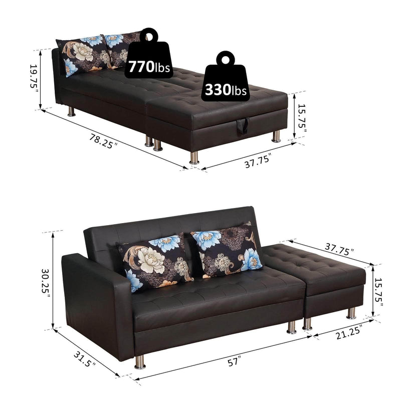 Pending - Aosom Sofa Set Convertible Adjustable 3-Position Futon Set Sofa Bed Couch Chaise Lounge - Black