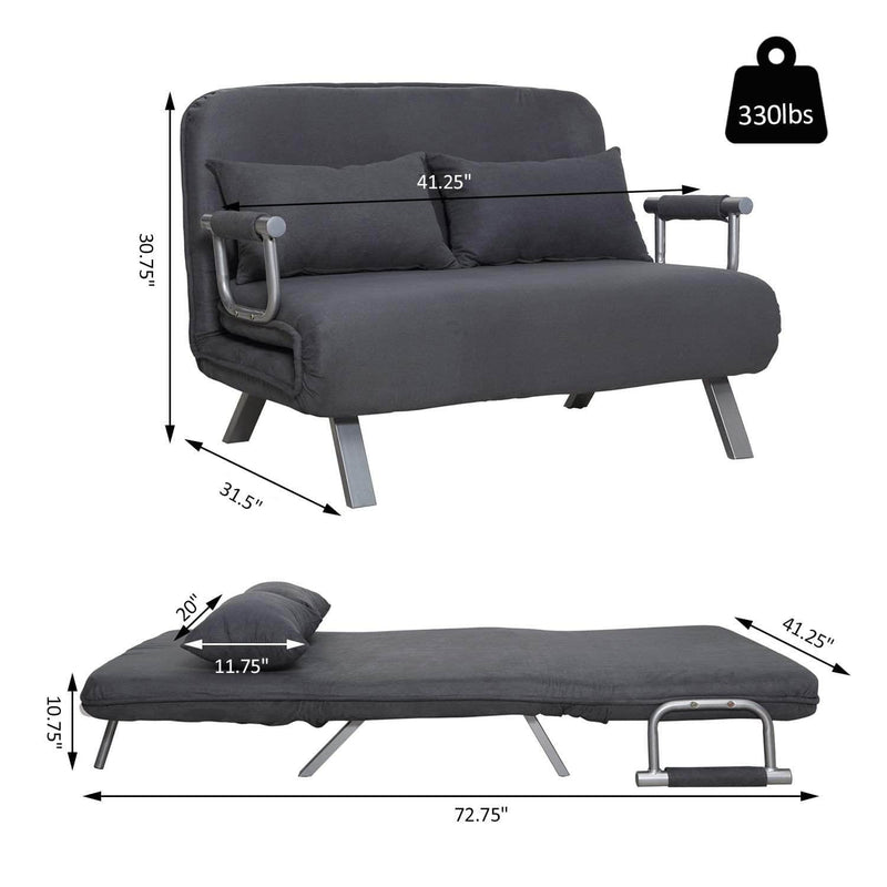 Pending - Aosom Sofa Two Person Convertible Sofa Bed Folding Arm w/ Pillow - Grey
