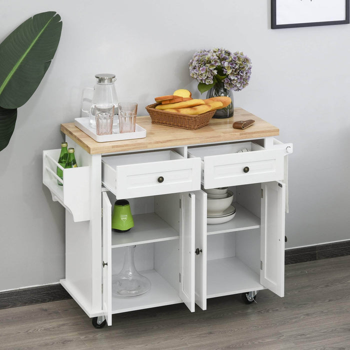 Pending - Aosom Spice Rack Rolling Kitchen Island Trolley Cart Spice Rack Towel Rack Drawer Wood Top  - White