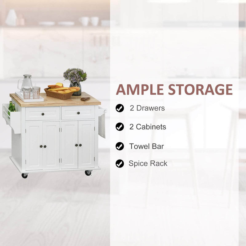 Pending - Aosom Spice Rack Rolling Kitchen Island Trolley Cart Spice Rack Towel Rack Drawer Wood Top  - White