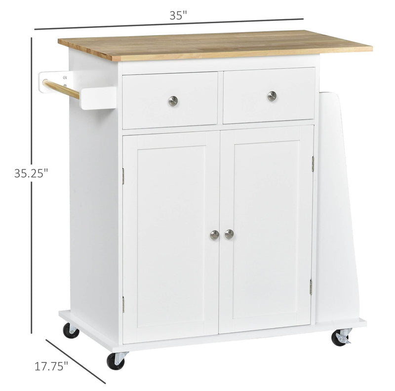 Pending - Aosom Storage Cart Kitchen Island Utility Storage Cart with Rubber Wood Top 3-Tier Spice Rack - White