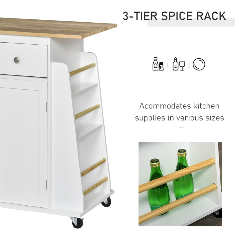 Pending - Aosom Storage Cart Kitchen Island Utility Storage Cart with Rubber Wood Top 3-Tier Spice Rack - White