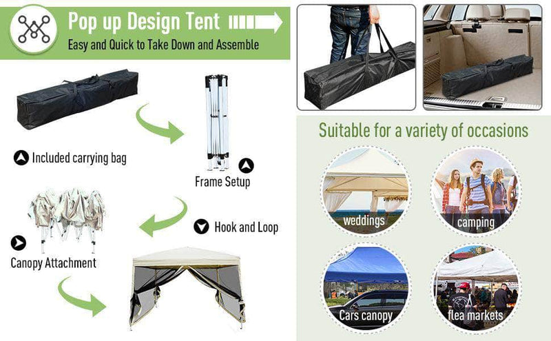 Pending - Aosom Tent Easy Pop Up Canopy Tent with Mesh Side Walls, 10-Feet x 10-Feet - Tan