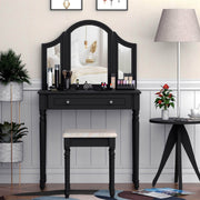 Pending - Aosom Wood Dressing Vanity Makeup Table with Stool Tri-Mirror 2 Drawers - Available in 2 Colours
