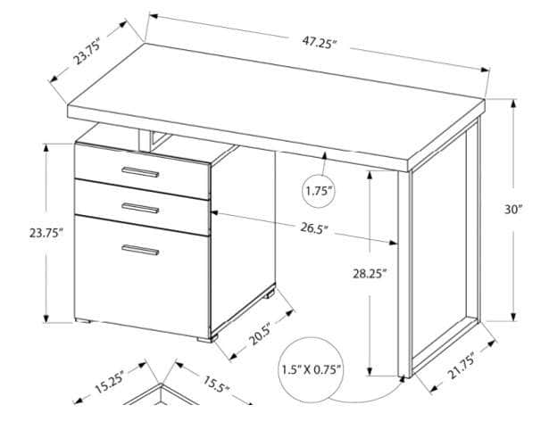 Brassex Inc. Verona Desk with 3 Storage Drawers — Wholesale Furniture ...