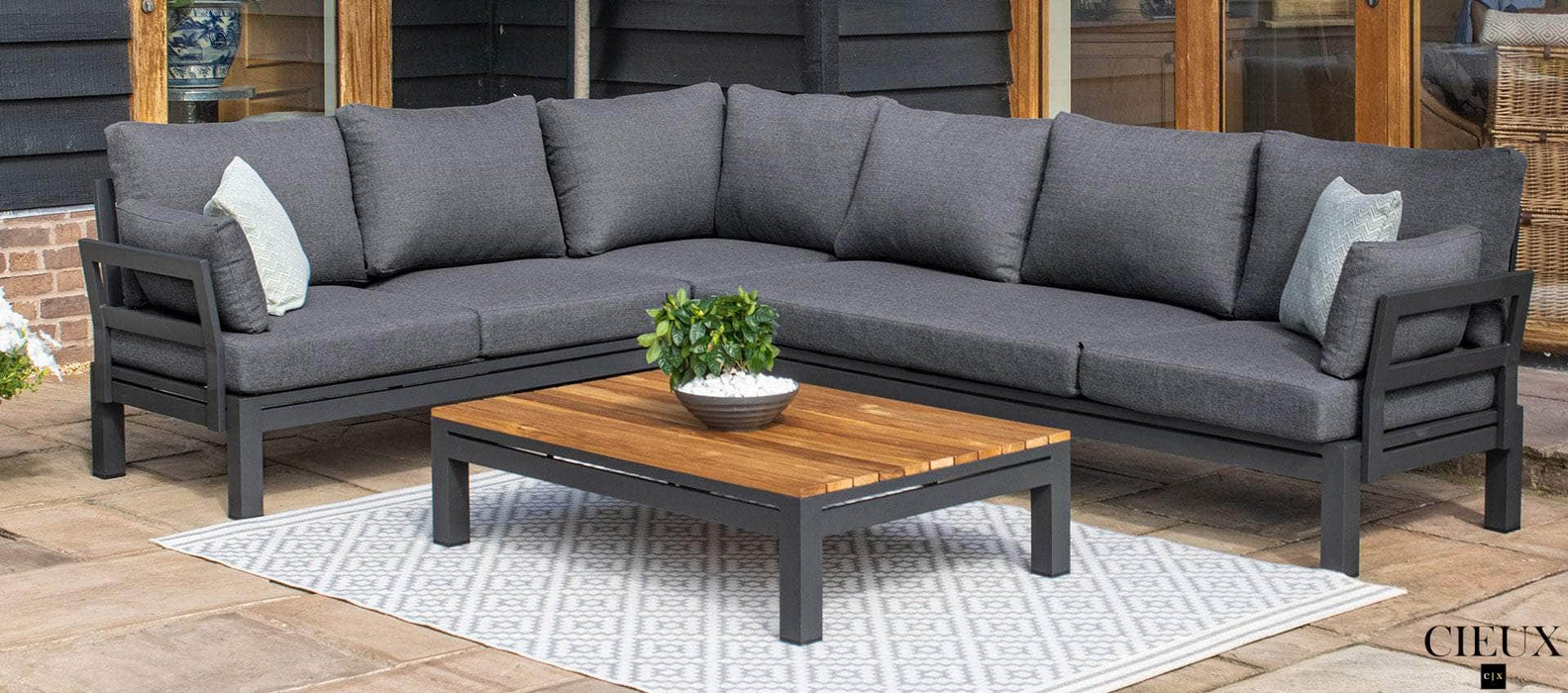 Pending - Cieux Sectional Bordeaux Outdoor Patio Aluminum Metal L-Shaped Corner Sectional with Adjustable Seat in Grey