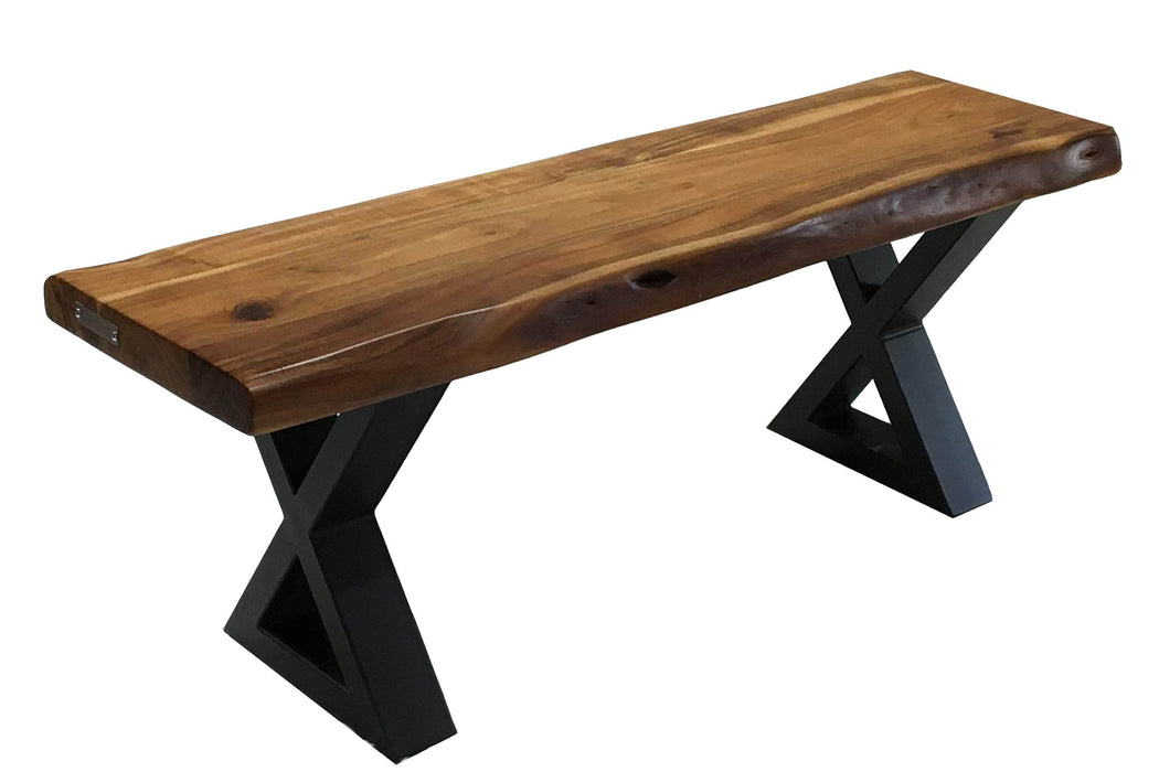 Pending - Corcoran Bench Black X Legs Incomplete Pics - Live Edge Acacia Bench L 48" - Available with 6 Leg Styles