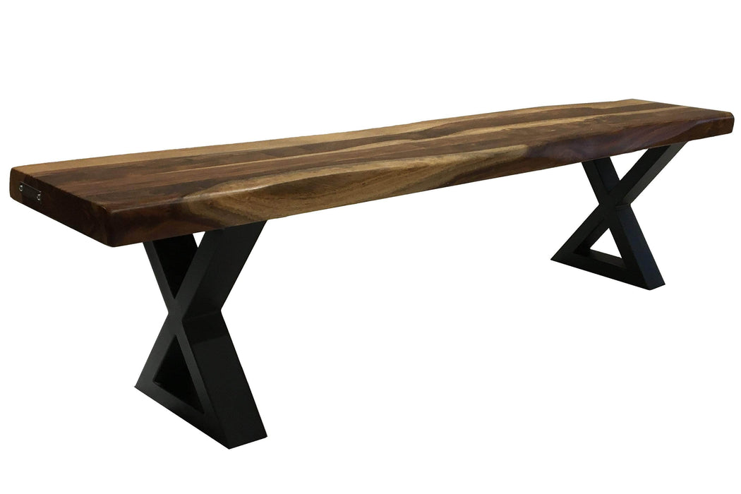 Pending - Corcoran Bench Black X Legs Incomplete Pics - Live Edge Sheesham Bench L 84'' - Available with 6 Leg Styles