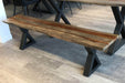Corcoran Bench Grey Sheesham 67" Live Edge Bench with Black  X Legs - Available with 3 Wood Types