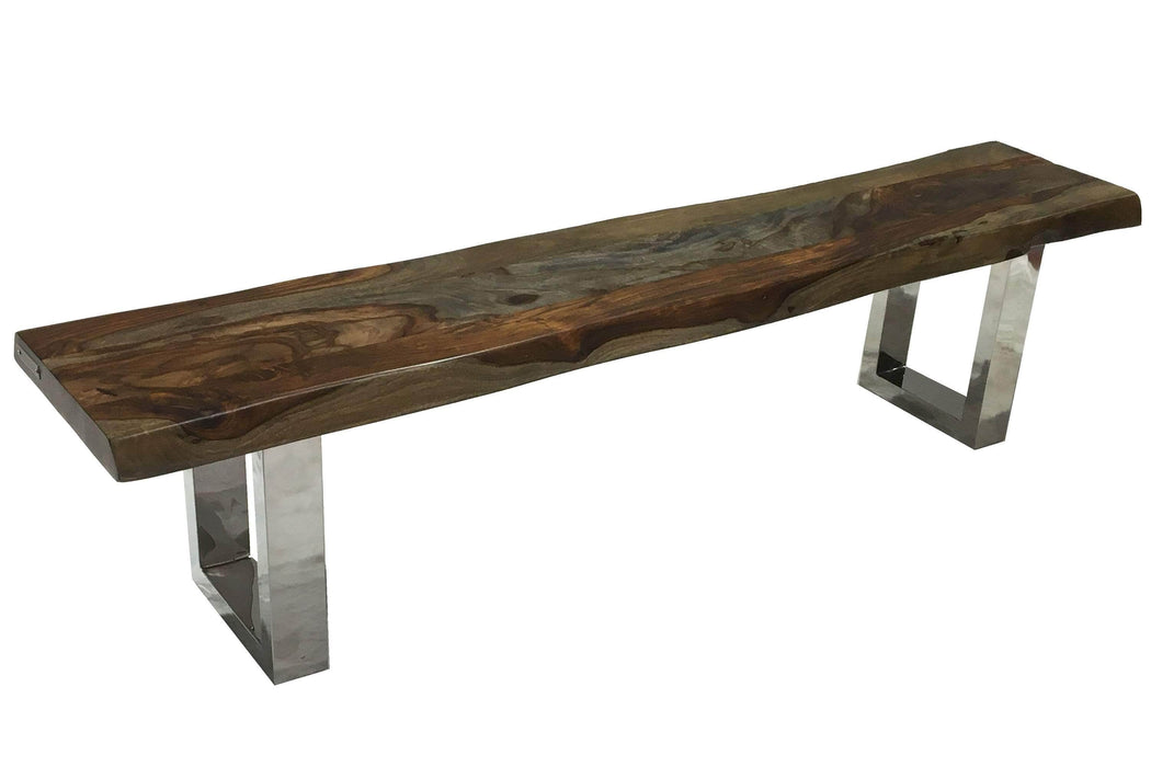 Live Edge Grey Sheesham Bench L 72" with Stainless U Legs