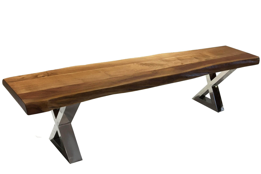 Pending - Corcoran Bench Stainless X Legs Live Edge Acacia Bench L 72" - Available with 6 Leg Styles