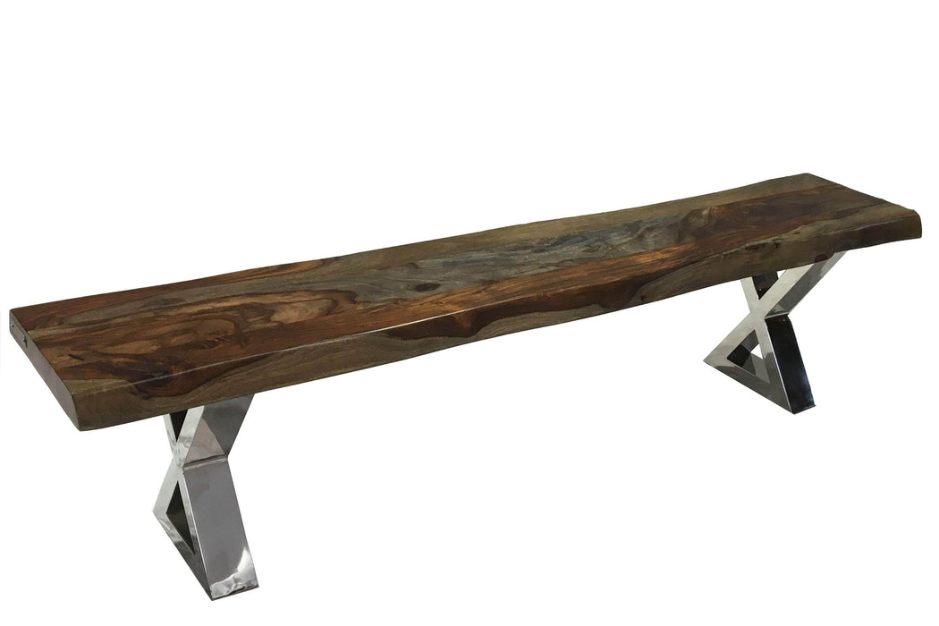 Live Edge Grey Sheesham Bench L 84" with Stainless X Legs