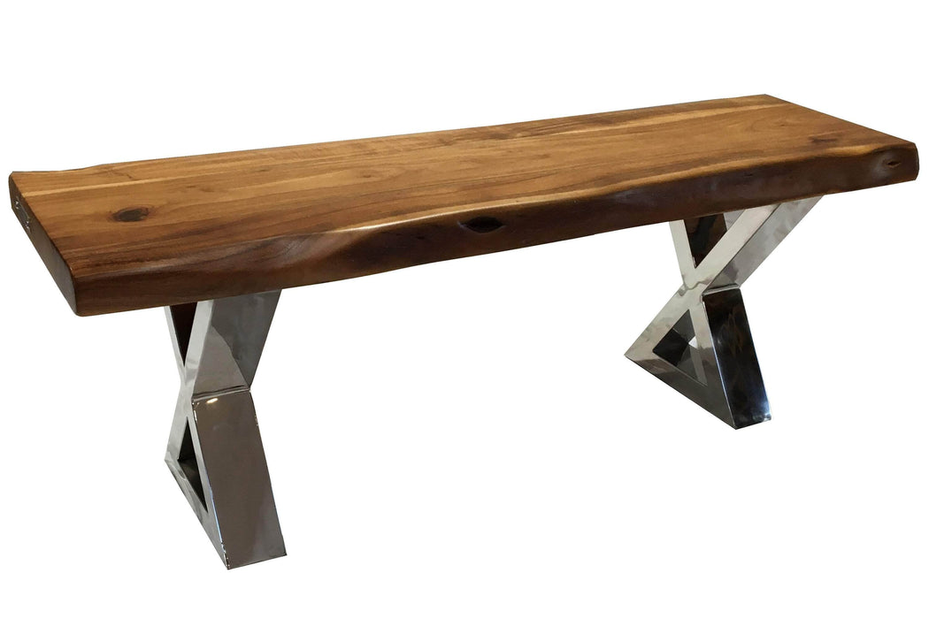 Pending - Corcoran Bench Stainless X Legs ZZZZX No Pics - Live Edge Acacia Bench L 48" - Available with 6 Leg Styles