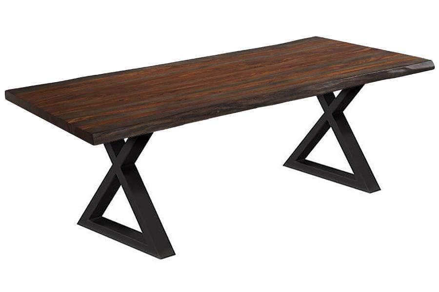  Corcoran Table Black X Legs 84" Live Edge Grey Sheesham Table - Available with 8 Leg Styles