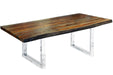  Corcoran Table Stainless Steel U Legs 72" Live Edge Grey Sheesham Table - Available with 6 Leg Styles