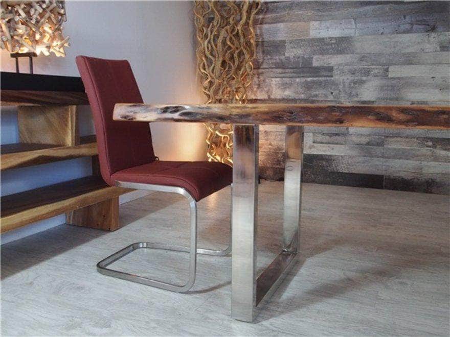 Corcoran Table Stainless Steel U Legs 72" Live Edge  Sheesham Table - Available with 6 Leg Styles