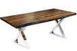  Corcoran Table Stainless Steel X Legs 72" Live Edge Grey Sheesham Table - Available with 6 Leg Styles