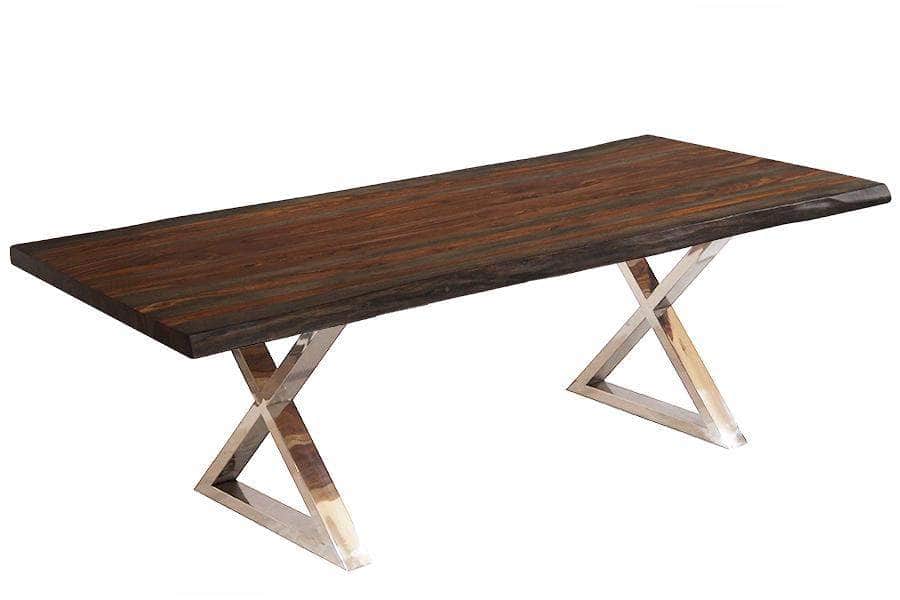  Corcoran Table Stainless X Legs 84" Live Edge Grey Sheesham Table - Available with 8 Leg Styles