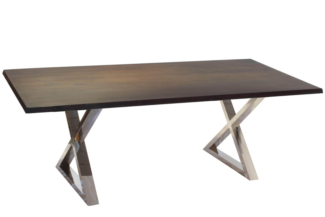  Corcoran Table Stainless X Legs Dark Acacia 80'' Dining Table - Available with 4 Leg Styles