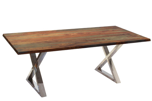 Corcoran Table Stainless X Legs Grey Sheesham 80'' Dining Table - Available with 4 Leg Styles