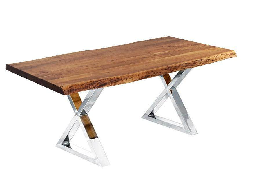 Pending - Corcoran Table Stainless X Legs Live Edge Acacia Table L 72" - Available with 6 Leg Styles