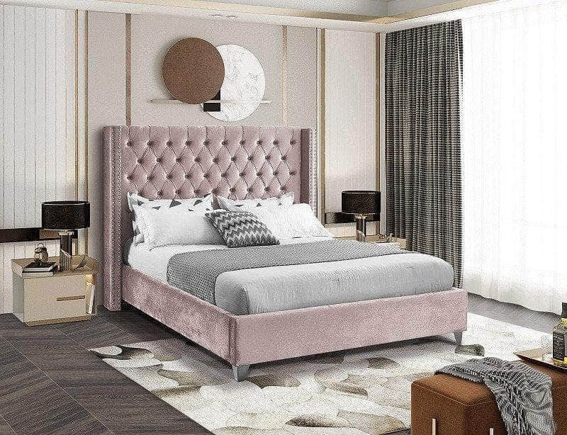 True Contemporary Kitsilano Velvet Tufted Upholstered Wingback Platform Bed  — Wholesale Furniture Brokers Canada