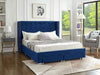 Pending - IFDC Blue Velvet Fabric Wing Bed with Nailhead Details and Chrome Legs - Available in 4 Colours