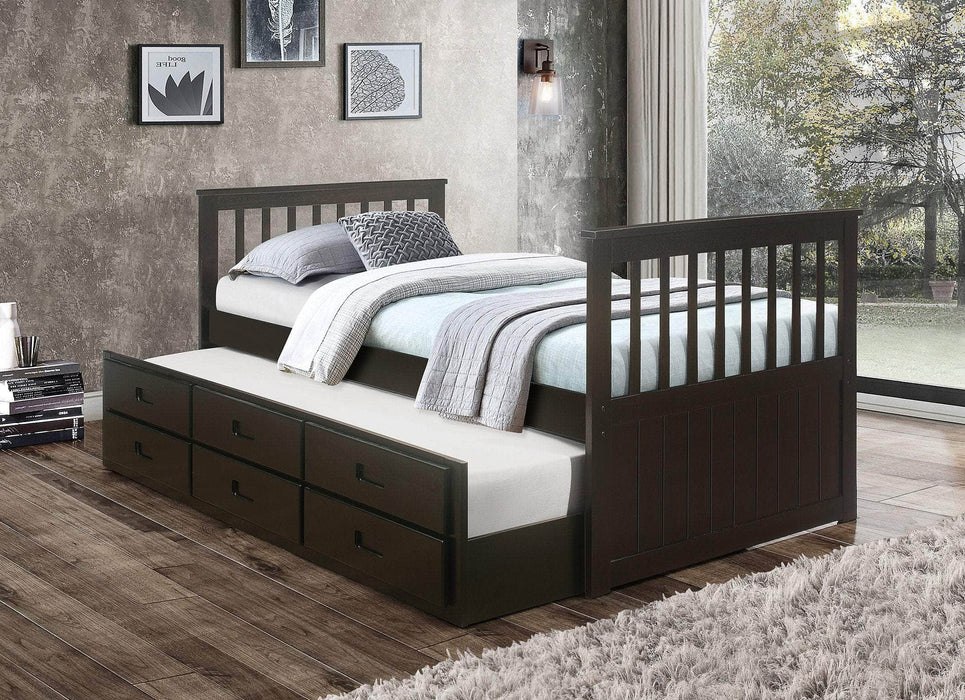 Pending - IFDC Espresso Twin Size Platform Bed with Twin Size Trundle and 3 Drawers - Available in 3 Colours